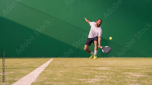 Professional monitor of padel jump to the ball with a black racket. Sport game © REC Stock Footage