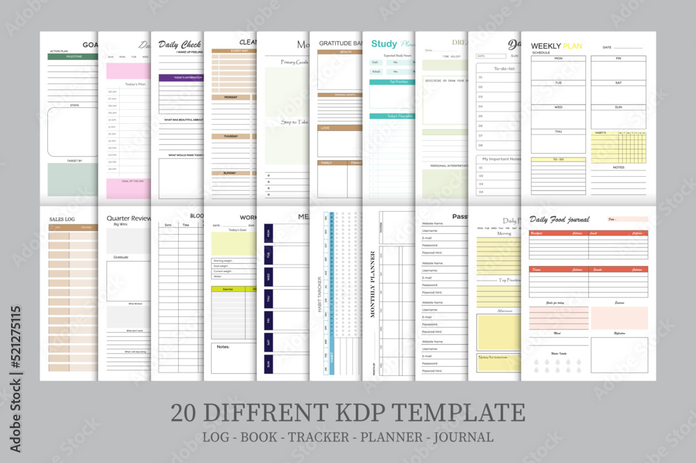 Daily Planner, Productivity Planner, Dream journal, Weekly planner, 20 Different KDP Interior Design Template Daily Planner, Productivity Planner, Dream journal, Weekly planner, 20 Different KDP Interior Design Template