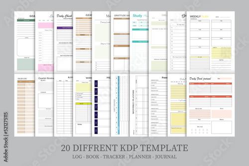 Daily Planner, Productivity Planner, Dream journal, Weekly planner, 20 Different KDP Interior Design Template