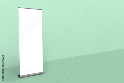 Rollup banner standee mockup green color background.