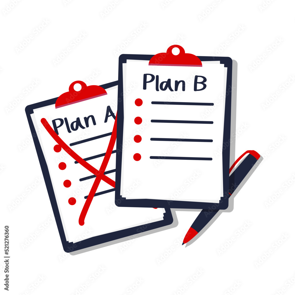 Plan B written in a clipboard isolated on a table. Plan A failed. Vector illustration flat design. Isolated on background. Success solution. Alternative idea. Plan B written in a clipboard isolated on a table. Plan A failed. Vector illustration flat design. Isolated on background. Success solution. Alternative idea.