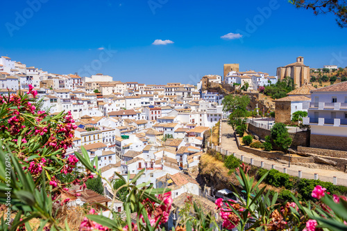 Setenil de las Bodegas. Typical andalucian village with white houses and sreets with dwellings built into rock overhangs above Rio Trejo. Andalusia. Spain photo
