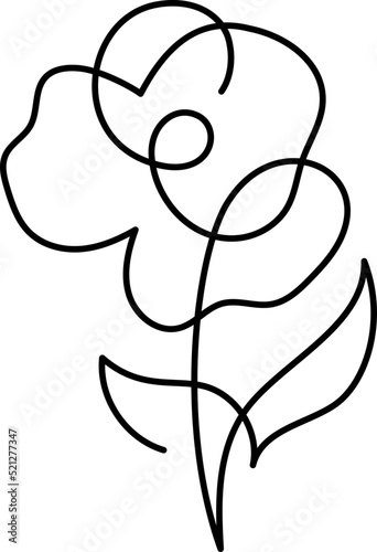 Continuous One Line art Drawing Vector Calligraphic Flower logo. Black Sketch of Plants Isolated on White Background. Illustration Minimalist Prints