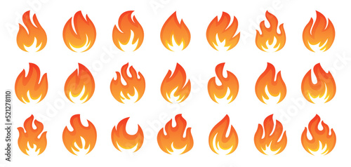Flame  red hot bonfire set vector icons. Blazing  burning heat fire symbol. Ignition concept. Vector isolated
