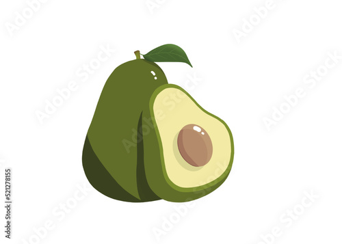 Dessin d'un avocat entier, et de son noyau, fruit sur fond transparent