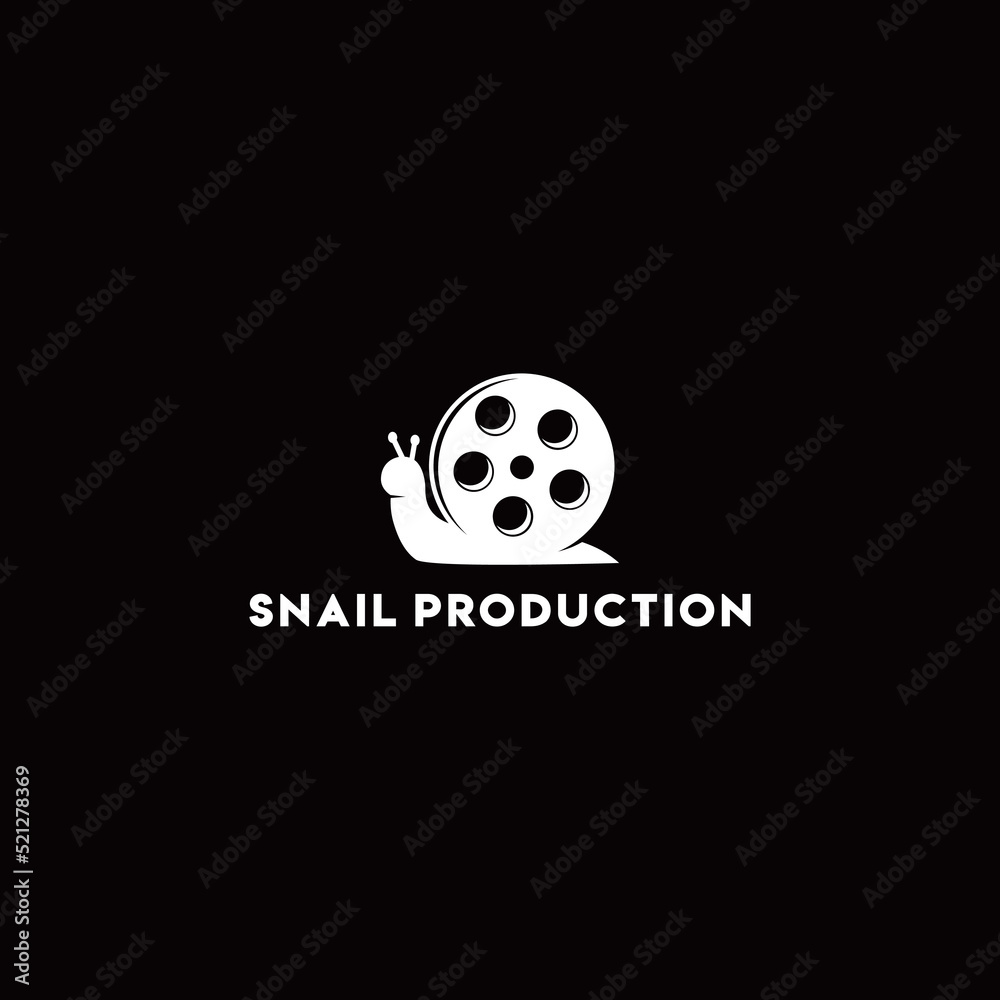 abstract cinema logo vector template isolated with snail shape on black background