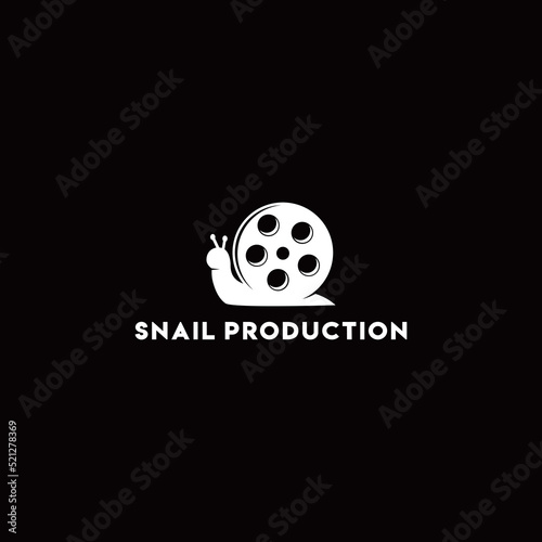 abstract cinema logo vector template isolated with snail shape on black background