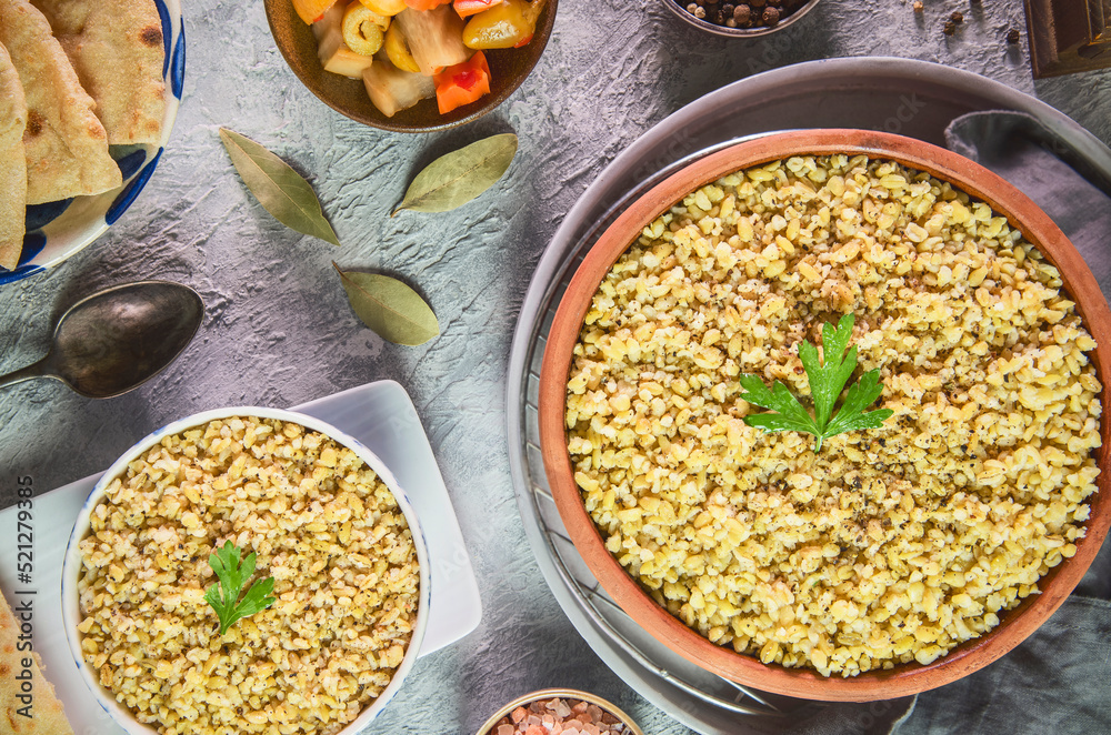 Arabic Cuisine; Middle Eastern authentic Freekeh. Freekeh is an ancient