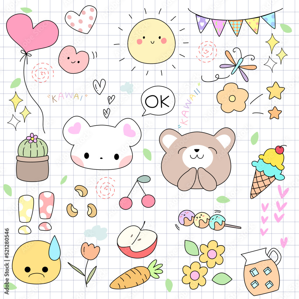 hand draw cute of set hand draw cute of set