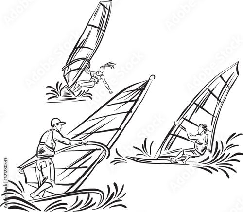 windsurf extreme sport stroke brush image vector illustration