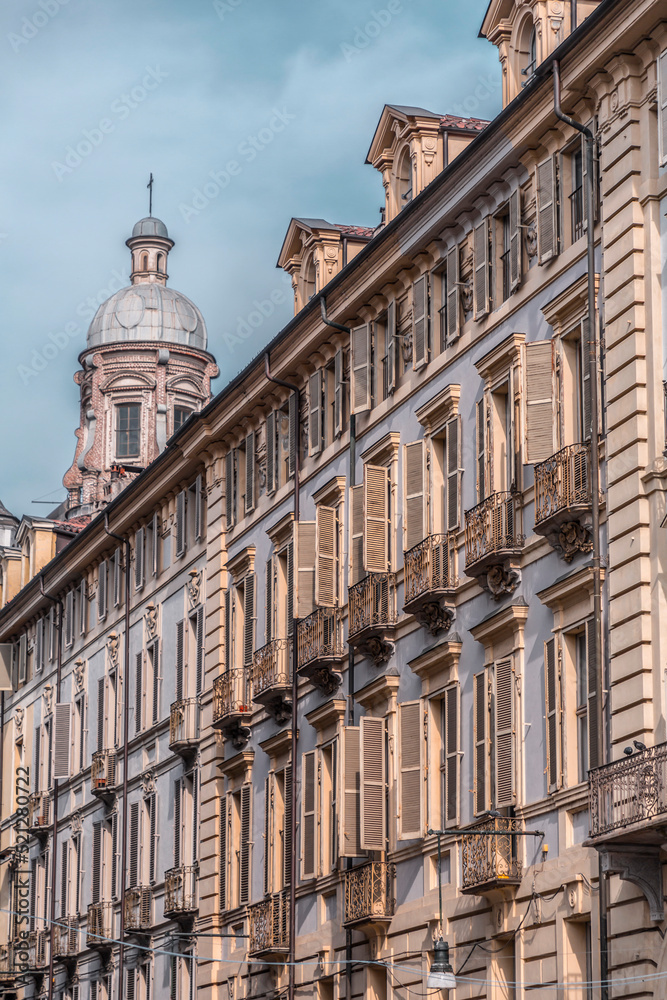 Fototapeta premium Typical Italian architecture and street view in Turin, Italy