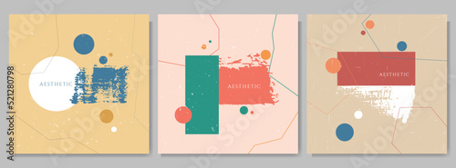 Vector illustration. Abstract contemporary aesthetic backgrounds. Design elements for social media template, web banner. Shapes and lines. Old vintage concept. Boho wall decor. Modern art print