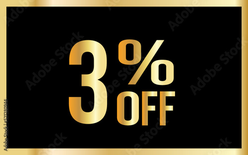 3% discount. Golden numbers with black background. Banner for shopping, print, web, sale illustration