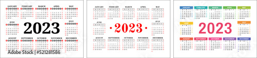 Vector calendar 2023 year set. Landscape design. English horizontal wall or pocket calender template