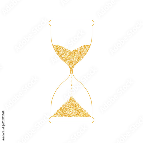 Hourglass from gold light particles sand. Countdown, flowing time concept. Vector on white background