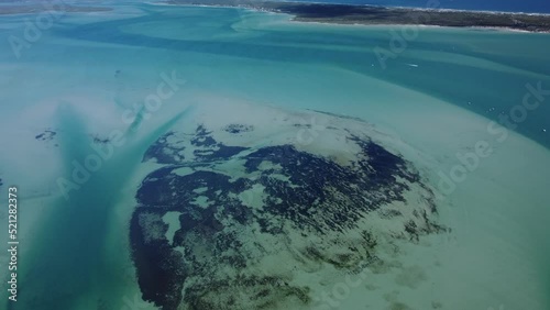Aerial drone view of Langebaan lagoon with reefs on a sunny day photo