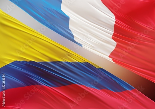Abstract Colombia with French Flag 3D Render (3D Artwork)