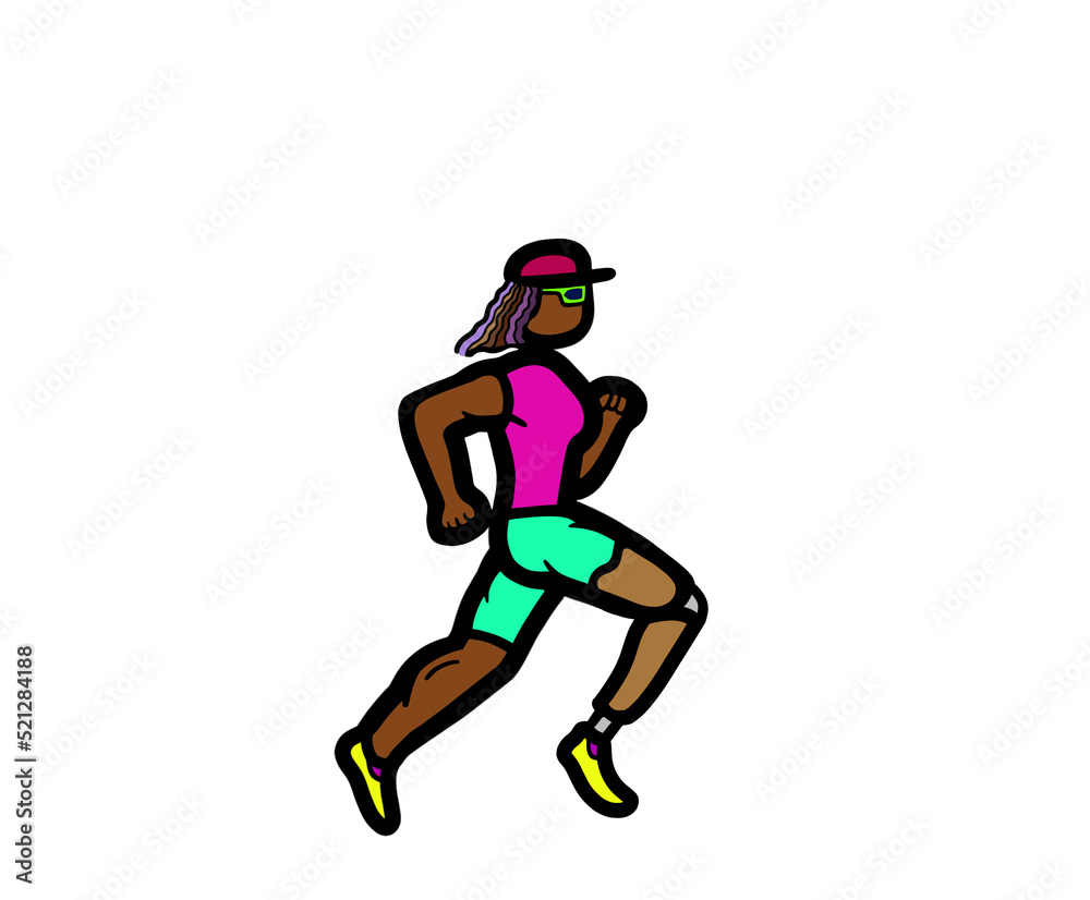 A disability Black African American woman with a prosthetic leg running marathon exercise A disability Black African American woman with a prosthetic leg running marathon exercise