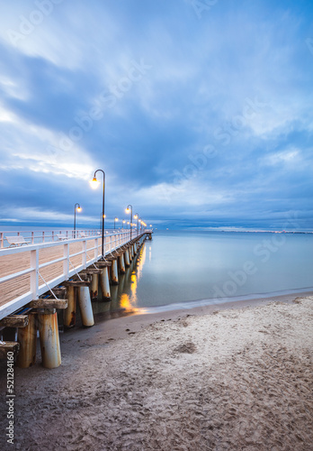 Amazing sunrise over the pier in Gdynia Orlowo