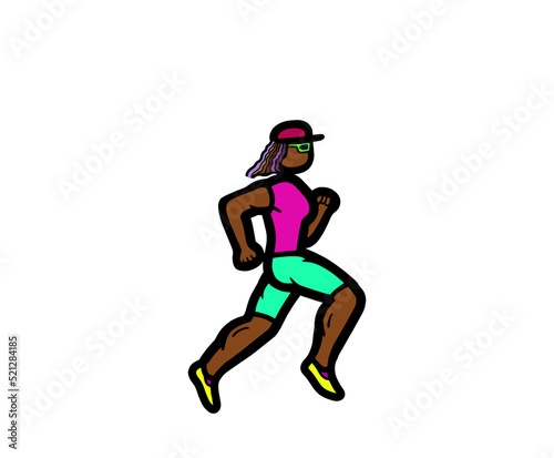 Black African American female woman running marathon exercise