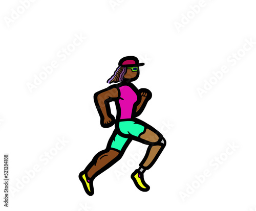 Fototapeta Naklejka Na Ścianę i Meble -  A disability Black African American woman with a prosthetic leg running marathon exercise