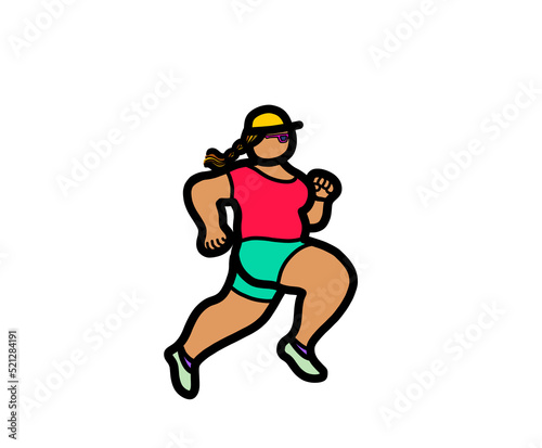 An overweight young female woman running marathon exercise