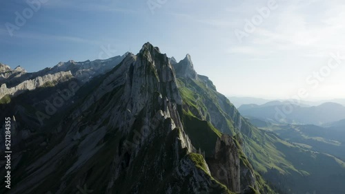 Aerial view of a beautiful mountain landscape in Wasserauen, Switzerland. photo