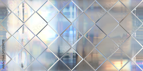 Seamless iridescent pastel diamond etched frosted privacy glass background texture. Tileable reflective holographic metallic mirror foil pastel pattern. Retro 80s vaporwave aesthetic 3D rendering..