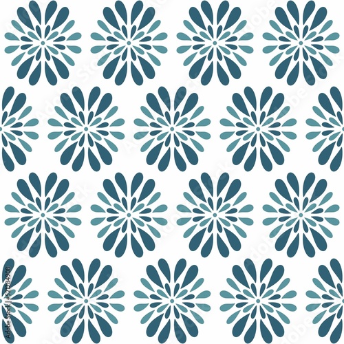 Indigo flower seamless pattern. Blue abstract geometrical flower on the white background.