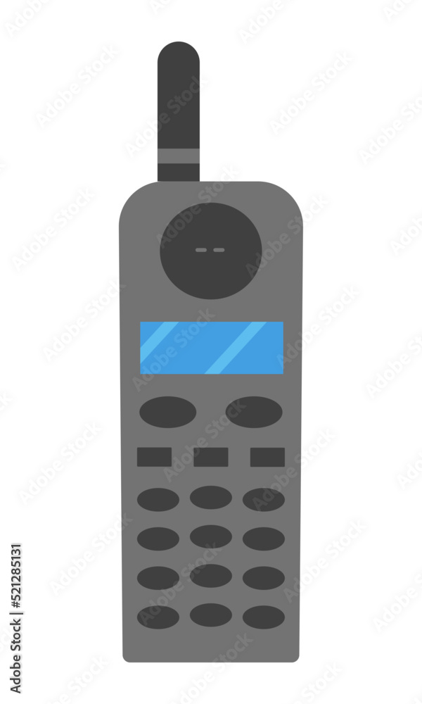 Old cell phone is a device for making calls. Attribute of the 80s, 90s. Flat style. Vector Old cell phone is a device for making calls. Attribute of the 80s, 90s. Flat style. Vector