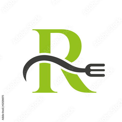 Letter R Restaurant Logo Concept With Fork Vector Template