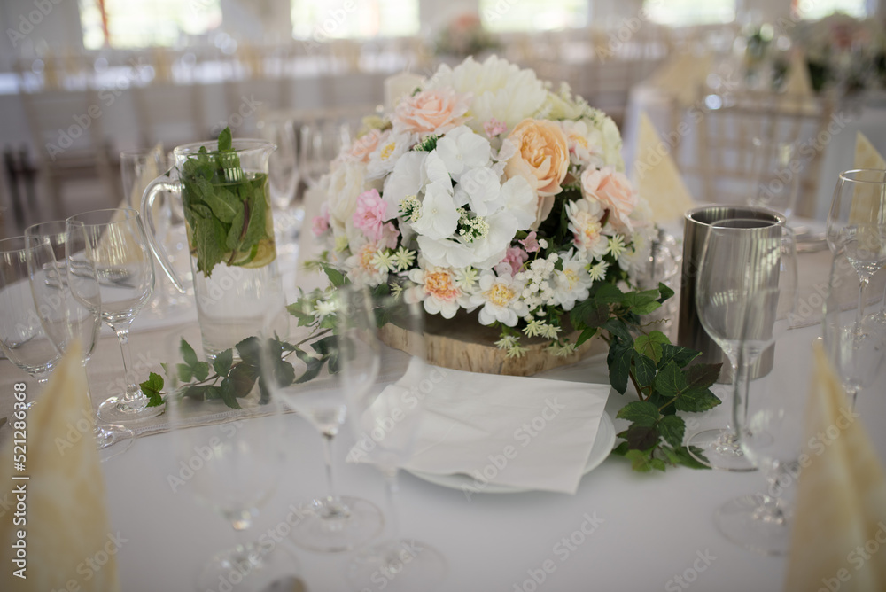 Beautiful flowers on the table at the wedding day Beautiful flowers on the table at the wedding day