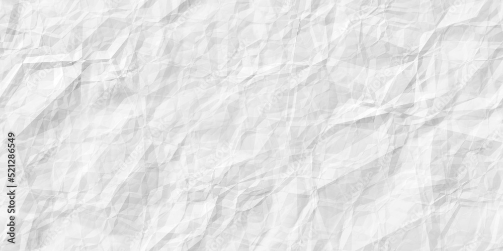 Seamless white crumpled paper background texture pattern. Tileable wrinkled high resolution arts and craft flat lay backdrop with copy space. Artistic abstract creative concept 3D rendering. .