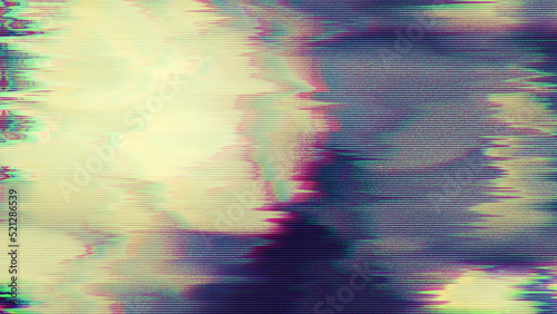 Abstract tv signal error static or vhs glitch effect grunge texture overlay. Distressed retro video pixel noise with chromatic dispersion and aberration. High resolution 8k 16:9 3D rendering.. photo