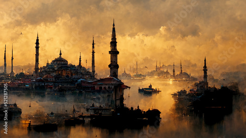 Obraz na plátně Istanbul Silhouette on Sunset Background Composition