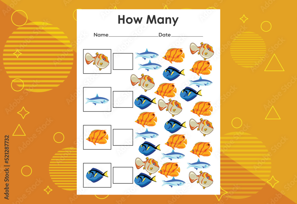 How many fish tasks? Educational children's game worksheet