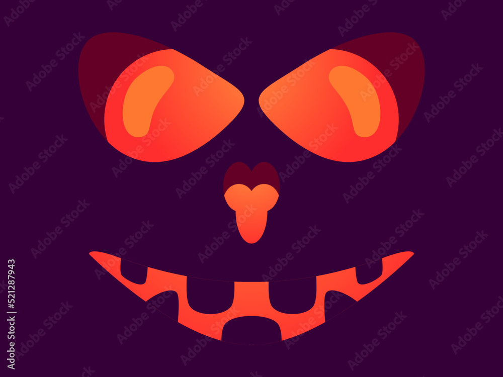 Halloween scary face with glowing eyes. Evil scary eyes carved in a pumpkin. Halloween Jack O Lantern. Design for greeting card, banner and holiday invitations. Vector illustration Halloween scary face with glowing eyes. Evil scary eyes carved in a pumpkin. Halloween Jack O Lantern. Design for greeting card, banner and holiday invitations. Vector illustration