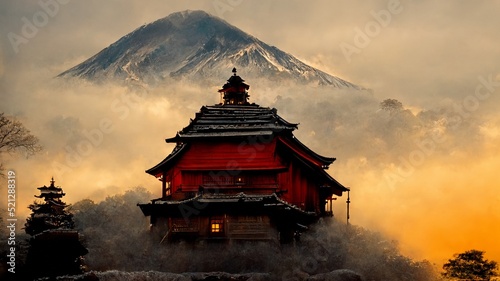 Beautiful View of Mountain Fuji and Chureito Pagoda  Fujiyoshida  Japan
