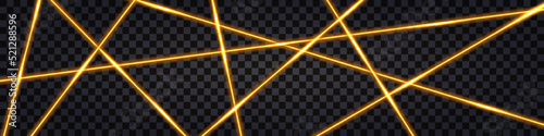 Laser light  beams, glowing yellow ray lines, abstract techno  cyber background. safety scanner system, geometric pattern, golden shiny streaks. Vector illustration