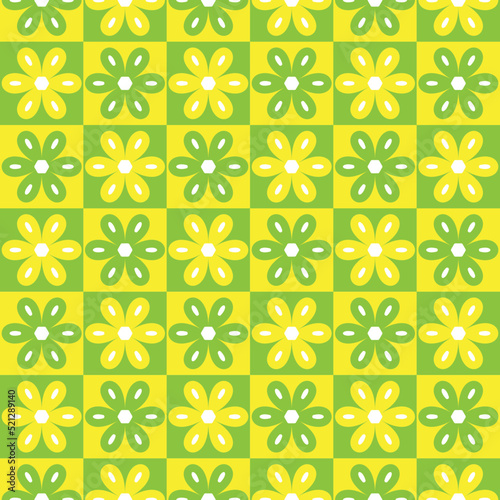Sweet Retro Geometrical Florals Abstract Daisy Seamless Patterns Trendy Fashion Colors Simple Elegant Design Monochrome Squares Perfect for Allover Print