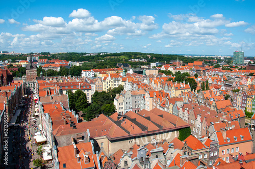 Top view of Gdansk from the tower of St. Mary's Basilica, Poland