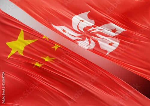 Abstract China Flag, next to Hong-Kong Flag 3D Render(3D Artwork)