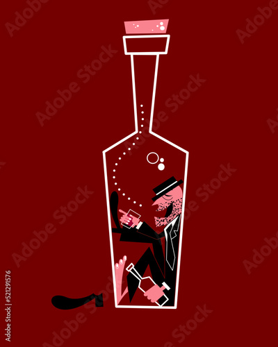 A man in a bottle of wine. Vector illustration.
