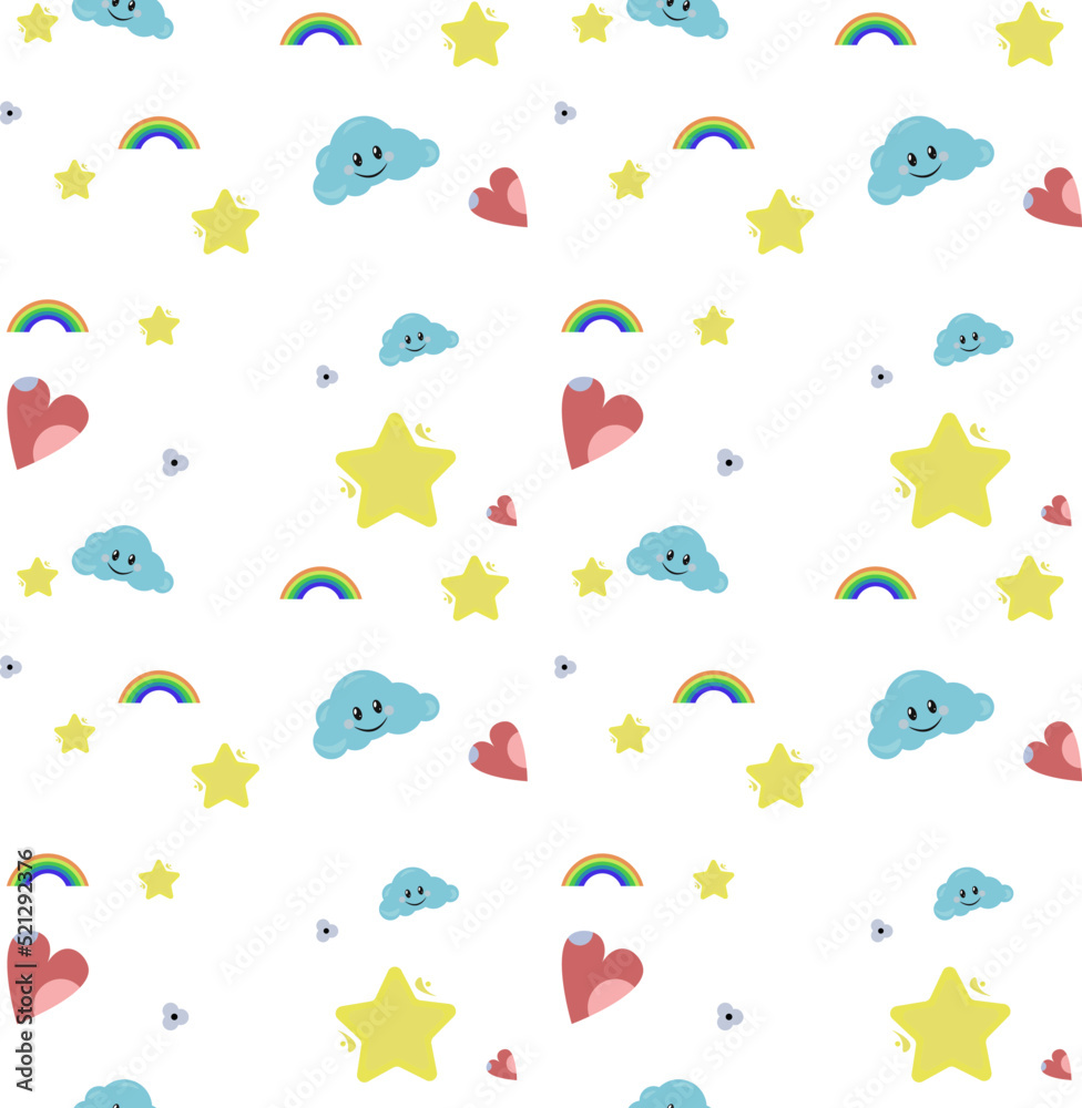 pattern with rainbow,stars and clouds.vector illustration