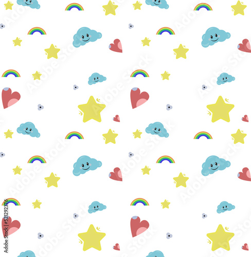 pattern with rainbow stars and clouds.vector illustration