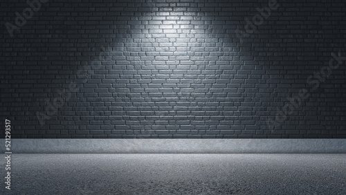 Fototapeta Naklejka Na Ścianę i Meble -  Black brick wall illuminated with lights. 3d rendering