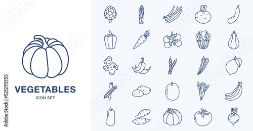 Fresh Vegetables outline icon set

