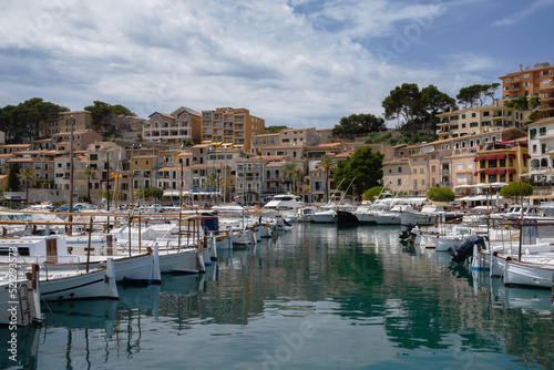 view of lovely marina in Port de Soller on Mallorca island (Spain, Balearic islands)