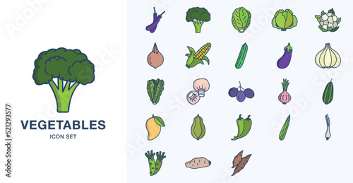 Fresh Vegetables linear coloured icon set