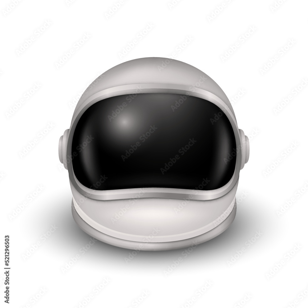 Fototapeta premium Vector 3d Realistic Astronaut Helmet, Cosmonaut Mask with Transparent Glass Visor for Space Exploration Isolated. White Suit Part for Spaceman Head Protection. Space Helmet Design Template